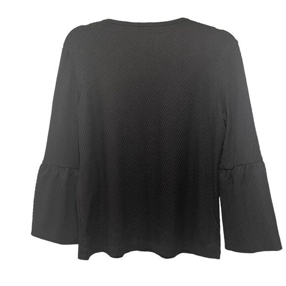 J. McLaughlin Black Herringbone Stretch Bell Catalina Cloth Blouse Women’s Small - Picture 4 of 4